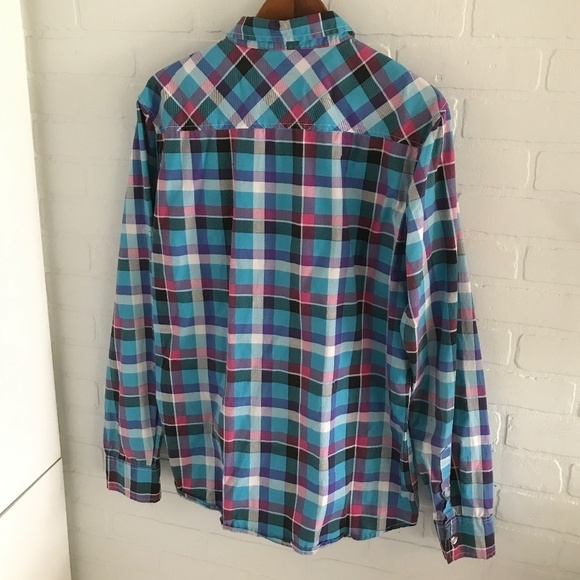 Urban Heritage Men’s Button down Plaid Blue/pink/purple skater Size XL - Picture 7 of 7